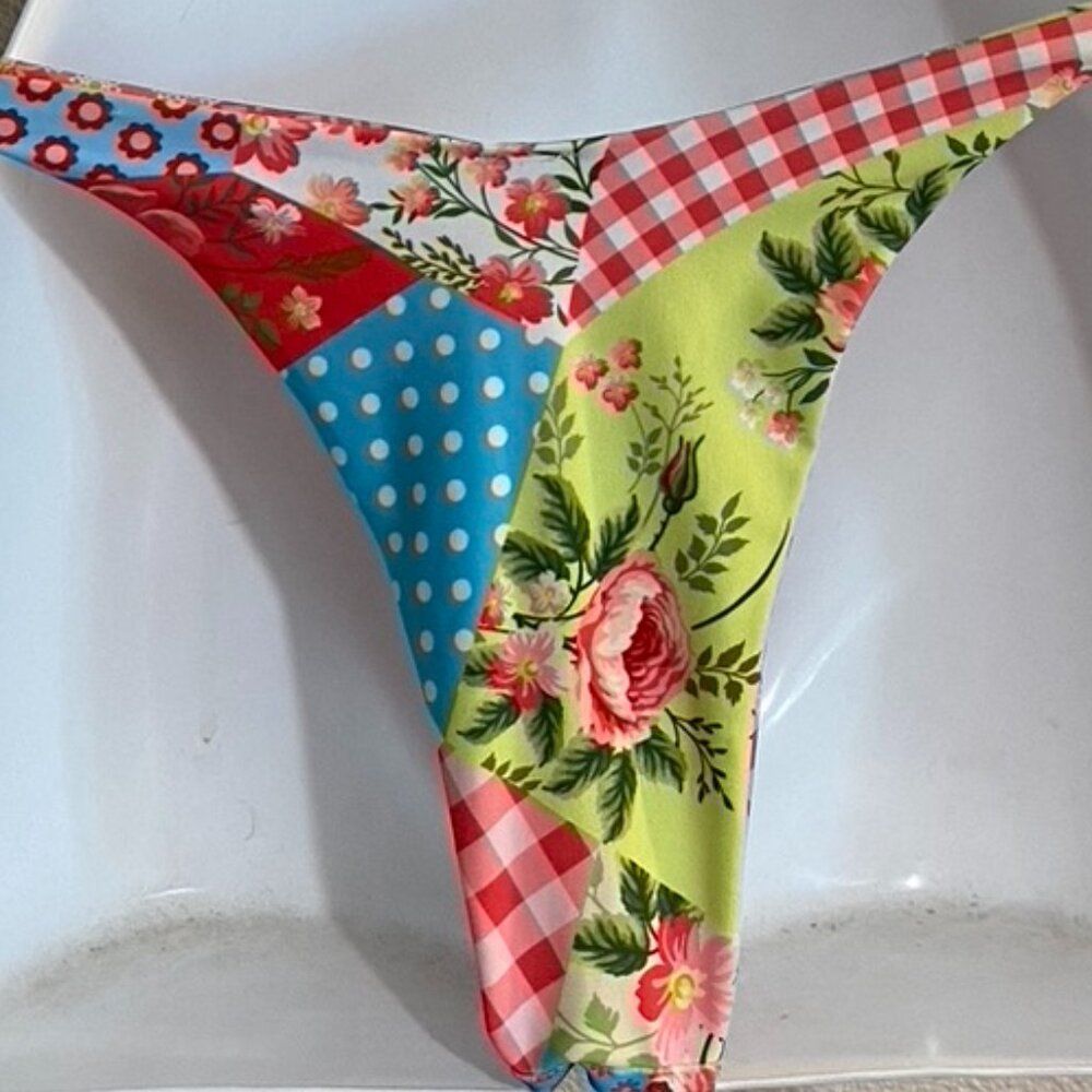 Mixed Patchwork Print Strapless String Bikini Wit… - image 7